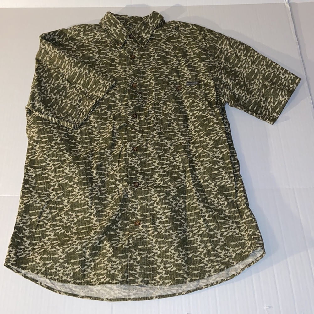 Woolrich Medium Sword Fish Print Short Sleeve Button Down Shirt
